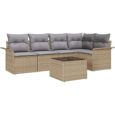 Rantry 6-teiliges Garten Sofa Set mit Kissen Schwarz Poly Rattan Gartenlounge Modelis3345370