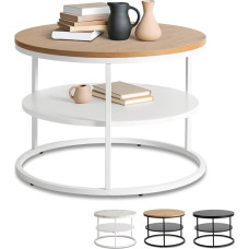 Apvalus 70 x 49,5 cm kavos staliukas - modernus medžio efekto / baltas svetainės staliukas su laikymo vieta - apvalus sofos staliukas svetainei ir biurui - apvalus staliukas su lengvai prižiūrimu paviršiumi