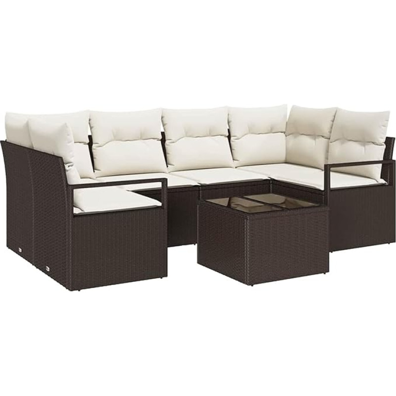 7-teiliges Garten Sofa Set mit Kissen Braun Poly Rattan Gartenlounge Modelis3346278