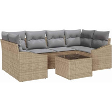 7-teiliges Garten Sofa Set mit Kissen Beige Poly Rattan Gartenlounge Model3346620