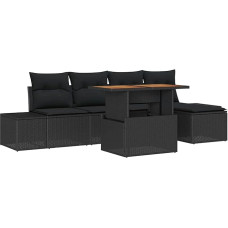 6-teiliges Garten Sofa Set mit Kissen Schwarz Poly Rattan Gartenlounge Modelis3358690