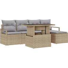 Rantry 6-teiliges Garten Sofa Set mit Kissen Beige Poly Rattan Gartenlounge Model3357543