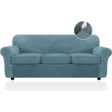 FestiCorp Velvet Sofa Cover, Couch Covers for 3 Pillows, Couch Sofa Covers for Sofas with 3 Pillows, Stretch 4 Pieces Thick Furniture Covers for Dogs Pets Sofa, Stone Blue