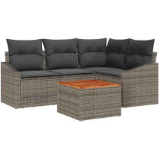 5-teilige Garten Sofa Set mit Kissen grau Poly Rattan Akazie Gartenlounge Model3347825