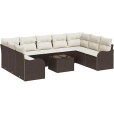 9 dalių sodo sofos komplektas su kilimais Grau Poly Rattan, 2 dalių sodo sofa su stalčiumi ir kilimais Braun Poly Rattan Gartenlounge Modelis3354537