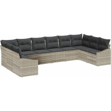 10-ties vietų sodo sofos komplektas su kopėtėlėmis Hellgrau Poly Rattan Gartenlounge Modelis3346902