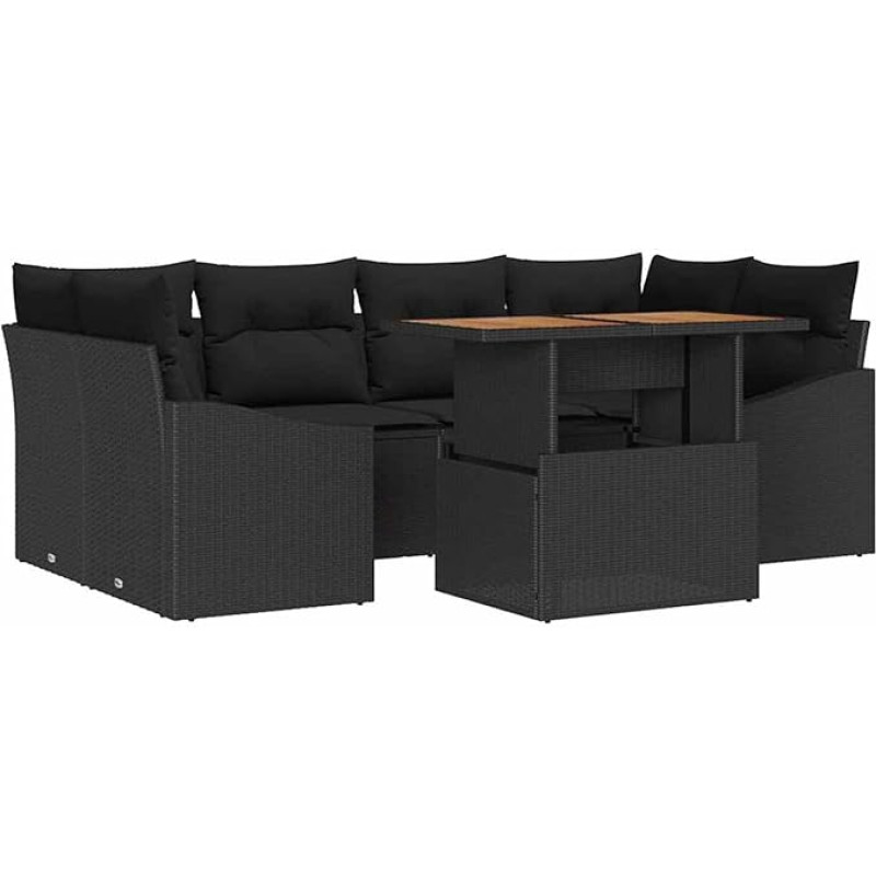 Rantry 7-teiliges Gartensofa-Set mit Kissen Schwarz Poly Rattan Gartenlounge Modelis3358529
