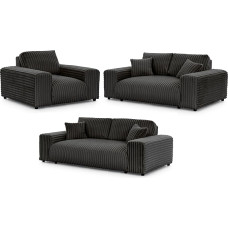 Sofos komplektas 3 Sitzer 2 Sitzer Sessel - 3 Stück - Schwarze Füße - Plüschcord - Freistehend - Mollis Dunkelgrau