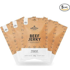 Grizzly Foods • Beef Jerky Original (5 x 50 g) • Dried Meat Protein Snacks • Beef from Germany • High Protein Snack for Gym, Fitness, Outdoor, Office