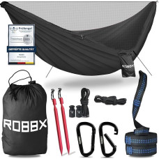 ROBBX® Lauko hamakas su tinkleliu nuo uodų 2 žmonėms - 300 kg keliamosios galios dvigubas hamakas su tvirtinimo įtaisu - Hamakas kempingui (juodas)