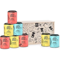 Just Spices Allrounder Spice Box, 8 Versatile Spice Mixes, Gift in High-Quality Wooden Box, Spice Box