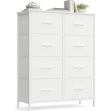 SONGMICS Komoda, Schrank, 8 Stoffschubladen, Aufbewahrungsschrank, Stahl, MDF, Vliesstoff, für Schlafzimmer, Flur, Wohnzimmer, wolkenweiß-schneeweiß LGS124WH01