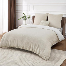 BEDSURE Fluffy Bed Linen 200 x 200 cm Beige - Winter Duvet Cover Fleece with 2 Pillowcases 80 x 80 cm, Warm Bedding Sets with Zip, Cuddly Waffle Pique Winter Bedding for Double Bed