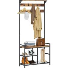 Leader Accessories Coat Stand with Bench, Metal Clothes Racks, Rustic Clothes Stand