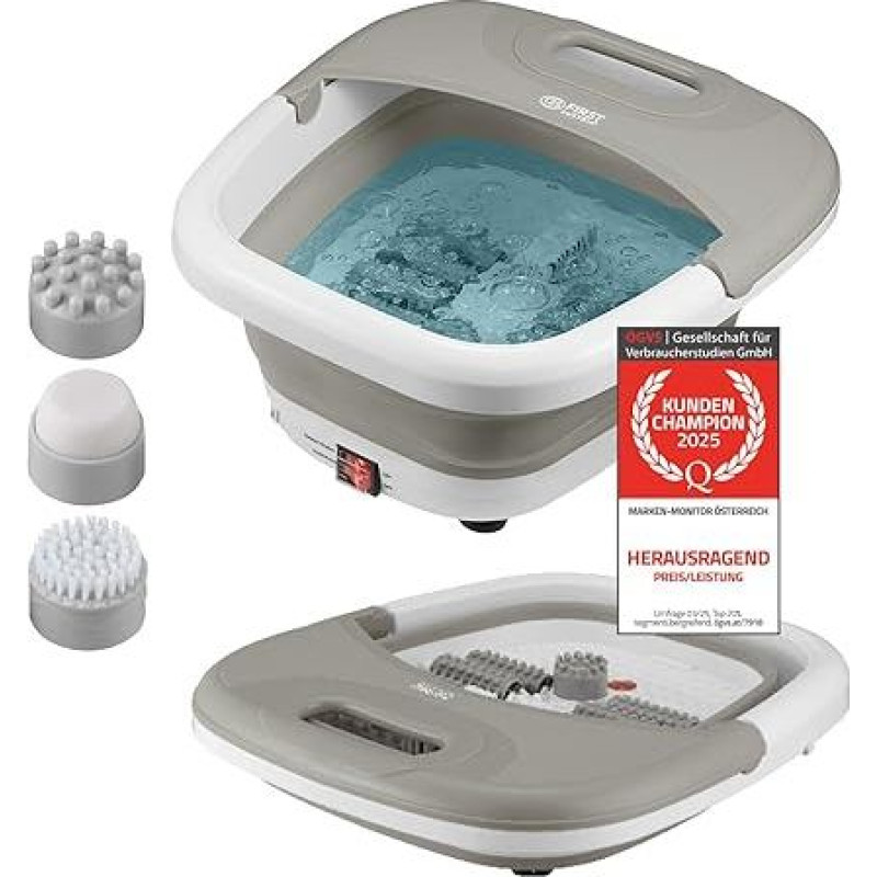 TZS First Austria - Kojų vonelė Kojų masažuoklis sulankstomas 450 W su 3 priedais ir 8 masažo voleliais - Kojų vonelė su vibraciniu ir oro burbulų masažu, infraraudonųjų spindulių ir šildymo funkcija - elektrinė kojų vonelė