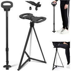 Folding Walking Stick with Seat 150 kg, 2-in-1 Seat Sticks for Adults with Non-Slip Rubber Foot Pads, Foldable Walking Stick with Stool and Carry Bag