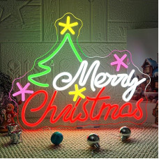 Spalvinga Linksmų Kalėdų neoninis ženklas Neoninė šviesa sienoms dekoruoti, Linksmų Kalėdų neoninis ženklas su jungikliu sienoms dekoruoti, šviesos ženklai Naujiesiems metams, vakarėliams, miegamajam, svetainei, parduotuvėms