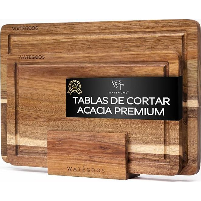 2 akacijos medienos pjaustymo lentelės ir laikiklis, didelė ir maža pjaustymo lentelė sūriui pateikti - ekologiška ir patvari mediena