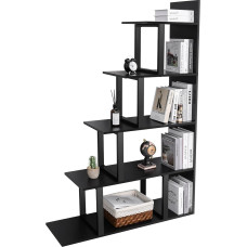 YITAHOME Knygų spinta su 5 lentynomis L formos laisvai pastatoma kopėčių kampinė knygų spinta Modernaus minimalistinio stiliaus daugiafunkcinė lentyna svetainei, miegamajam, prieškambariui, biurui Juoda