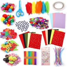 Jesustree Children's Craft Set, 1100+ Pieces, DIY Craft Supplies, Arts and Crafts, Craft Case, Scrapbooking, Pipe Cleaners, Pompoms, Feathers, Beads, Sequins, Gift for Girls, Boys, Christmas