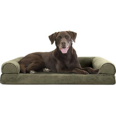 Furhaven Pet Dog Bed | Ortopedinis dirbtinės vilnos ir šenilo sofos stiliaus gultas šunims ir katėms, tamsus šalavijas, didelis