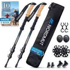 NORDMUT teleskopinės žygio lazdos, šiaurietiškojo ėjimo lazdos vyrams ir moterims, itin lengvos žygio lazdos su guminiu buferiu, reguliuojamos, su tikra kamštine rankena