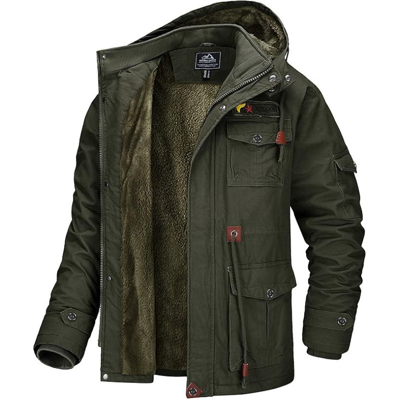 MAGCOMSEN Herren Winterjacke Freizeit Jacken Baumwolle Militär für Männer Cargo Bomber Jacke Jagd Angeln mit Abnehmbare Kapuze