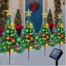 Qoosea Pack of 4 saulės Kalėdų eglutės žibintai Lauko Kalėdų eglutė su 80 LED snaigių Spalvingi žibintai 8 režimai Vandeniui atsparus saulės energija varomas Kalėdų žibintai Kelias Sodas Kalėdų dekoracijos