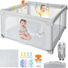 Foldable Baby Play Tent 127 x 127 cm: Indoor & Outdoor Playpen - With Transport Bag, 20 Balls, 4 Rings and Basketball Hoop + Matching Foam Mat