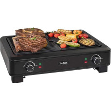 Tefal Electric Grill Smoke Less TG9008 Electric Indoor BBQ Table Grill Low Smoke and Odour Formation 2 Independent Grill Surfaces Thermostats with 5 Settings Easy Cleaning 2000 W