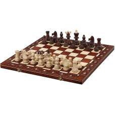 Dideli mediniai šachmatai Tradiciniai AMBASADOR Gražios raižytos figūros iš buko ir bordo Lenkų gamintojas