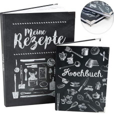 Logbuch-Verlag Notebooks for the Kitchen Set - 2 Empty Recipe Books to Write Yourself DIN A4 + A5 Black White - Mother's Day Gift