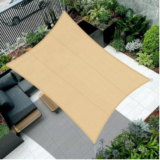 COOL AREA Awning Waterproof 5 x 6 m Rectangular Sun Protection 95% UV Protection Water-Repellent Awning PES for Garden Balcony Patio Sand