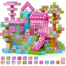 Magnetinės statybinės kaladėlės, 150 dalių, magnetinės plytelės, princesės pilis, magnetinis žaislas, kūrybinė dovana 3 4 5 6 6 7 8 9 metų vaikams, mergaitėms, rožinės spalvos žaislas