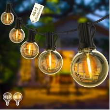 Yuusei Outdoor Fairy Lights, 38 m LED Fairy Lights, IP45 Waterproof Outdoor Fairy Lights, 46 + 2 G40 2700 K Warm White Fairy Lights Bulbs for Balcony, Patio, Gazebo, Garden, Party and Pergolas