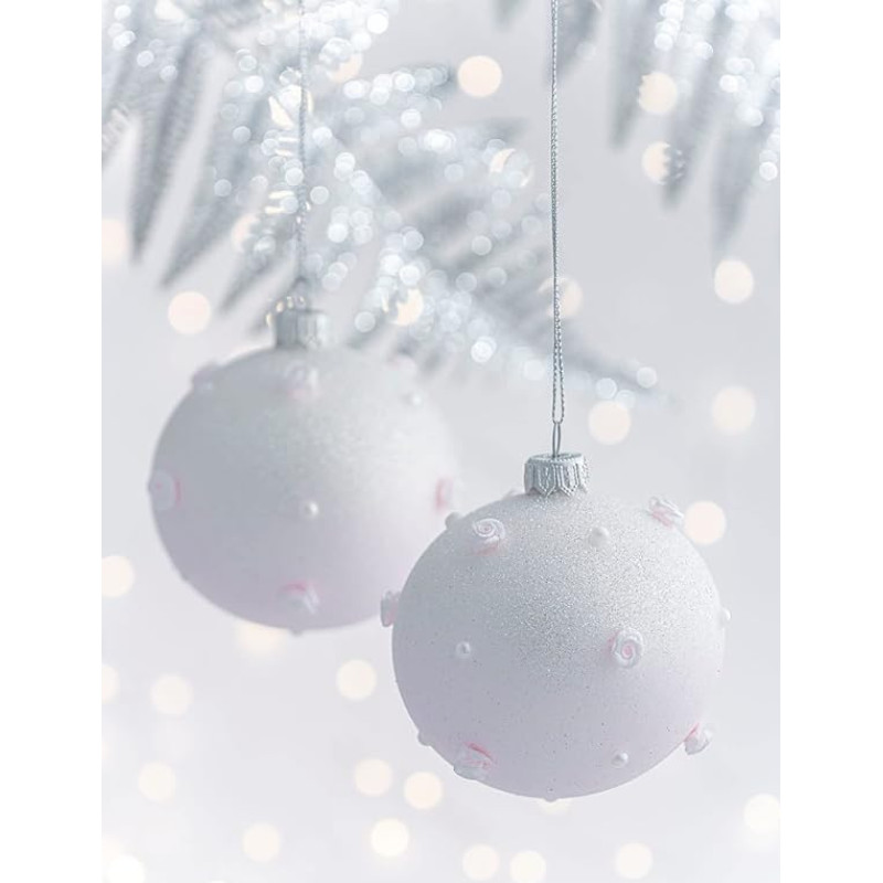 2 Glass Christmas Baubles with Leaf Pattern and Velvet