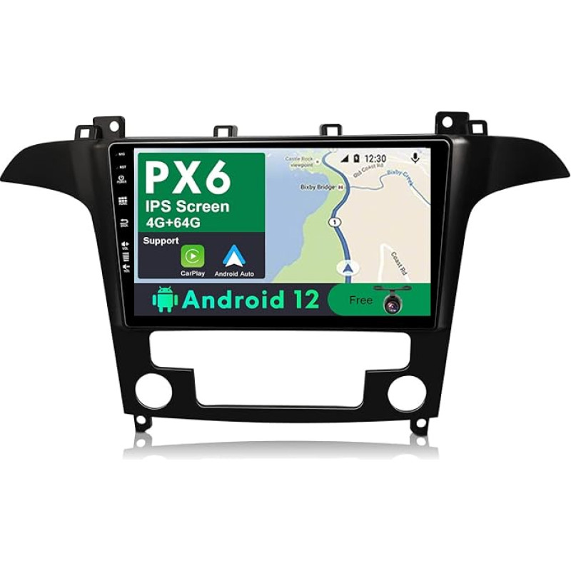 JOYX PX6 Android 12 Car Radio Suitable for Ford S-Max (2007-2008) - [4G + 64G] - Camera Canbus Free - 2 DIN - 9 Inch 2.5D - Supports DAB Steering Wheel Control 4G WiFi Bluetooth 4.0 Carplay Android