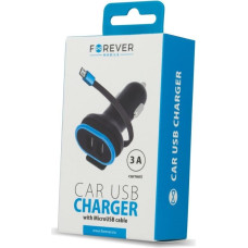 FOREVER Car charger with short micro USB charging cable, car charger cigarette lighter extension, adapter for iPhone, Samsung Galaxy, Huawei and more, charging adapter with USB port