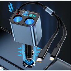 Cigarette Lighter Splitter 80 W USB C Car Charger Cigarette Lighter Socket Adapter 12 V/24 V USB Splitter Car 2 Multiple Socket Splitter with LED Voltmeter for iPhone Samsung GPS Camera Sat Nav