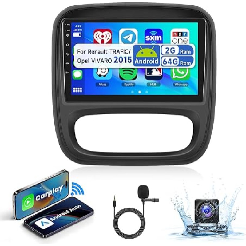 2 + 64G Wireless Carplay 9 Inch Car Radio 2 DIN Android Car for Renault Trafic / Opel Vivaro 2015 with Screen HiFi Bluetooth RDS/FM Radio + AHD Reversing Camera + Canbus