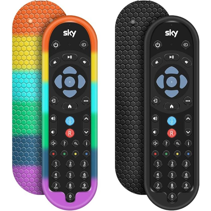 Protective Case for Sky Q Bluetooth Remote Control EC201 EC202 2020, Silicone Protective Case for Sky Q Remote Control, Mobile Phone Protection, Universal Part, Black, Rainbow, Pack of 2