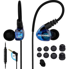 Running Sports Earbud Headphones Wired Over Ear In-Ear Headsets Noise Isolation Waterproof Earbuds Enhanced Bass Stereo Earphones with Microphone and Remote for Running Jogging Gym (Blue)