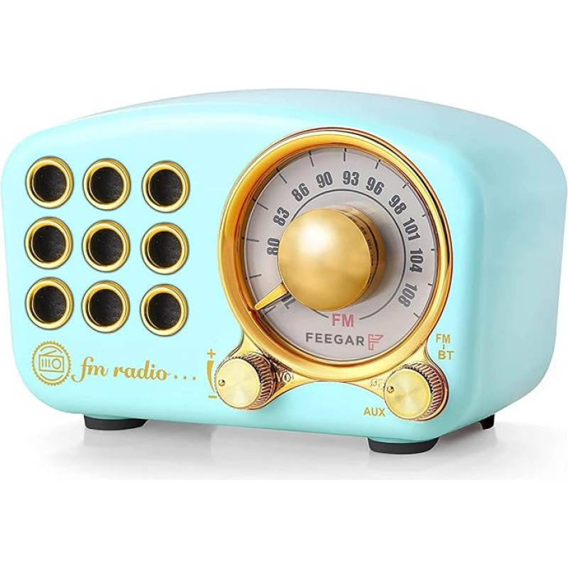 Radio Feegar Retro Bluetooth Speaker, Vintage FM Radio with Old-Fashioned Classic Style, Strong Bass Amplification, Loud Volume, F Card Slot and MP3 Player AUX Operation, MicroSD Card (Blue)