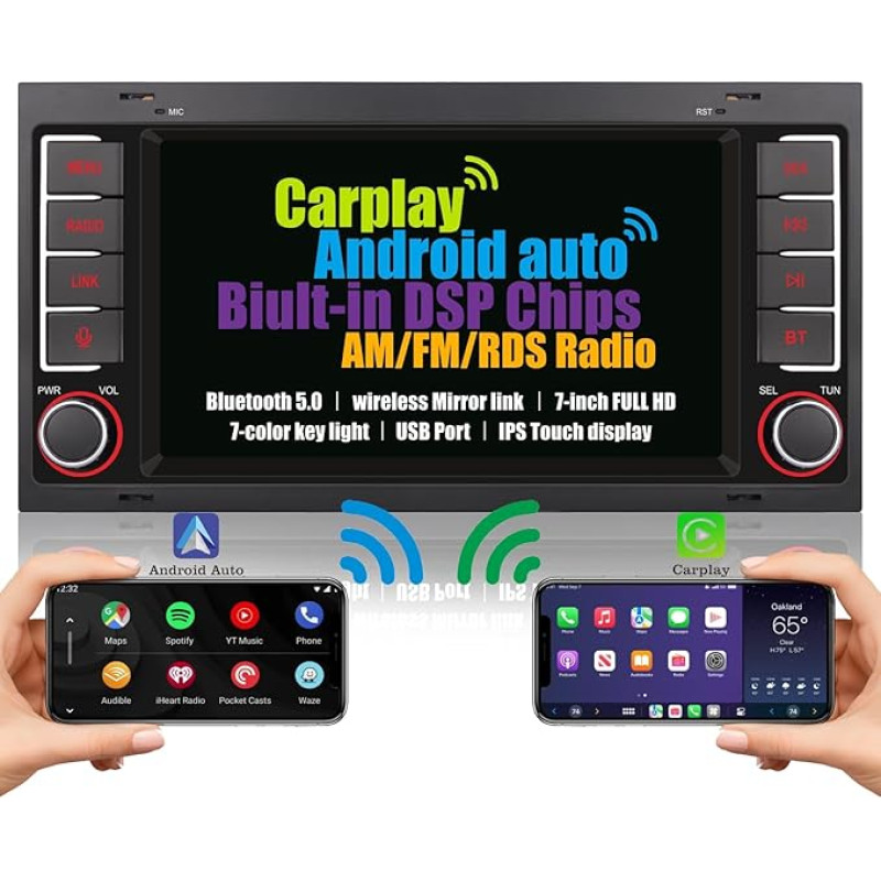 Car Radio for VW Touareg Transporter T5 Multivan Radio Screen Built-in Wireless Carplay Android Car Navigation with Bluetooth DSP Subwoofer Steering Wheel Control AM FM RDS 7 Inch Touchscreen IPS