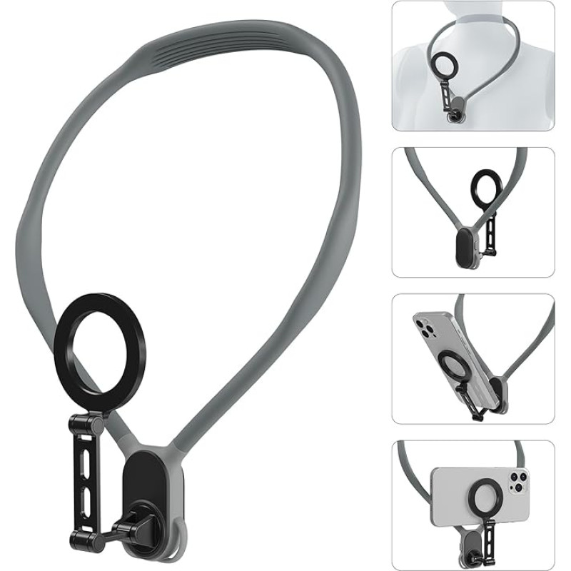 Max Magnetic Neck Phone Selfie Holder, Magnetic POV/Vlog Neck Mobile Phone Holder, Hands Free Phone Neck Holder with Chest Strap, for iPhone Android