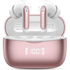 Bluetooth Headphones, Wireless Bluetooth 5.3 In-Ear Headphones with 4 ENC Noise Cancelling Mic, 56 Hours HiFi Stereo Deep Bass, IP7 Waterproof Earphones with LED Display, Touch Control, Rose Gold