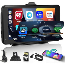 Hikity Portable Wireless CarPlay Display with 7 Inch IPS Screen Wireless Android Car Radio with Mirror Link GPS Navigator Bluetooth FM Transmitter AUX 64GB TF