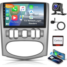 Hodozzy 2G + 64G Android Car Radio for Renault Logan/Sandero 2008-2015 Wireless Carplay Android Car, 9 Inch Touchscreen Screen with GPS Navigation WiFi Bluetooth Mirrorlink HiFi FM RDS Radio with