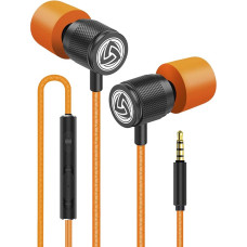 Ludos Ultra Headphones - In-Ear Headphones Cable, Headphones with Microphone, Crystal Clear Sound, Balanced Highs and Lows, New Memory Foam, Durable Cable, Bass and Volume Control In-ear Orange