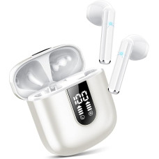 Jesebang Bluetooth In-Ear Headphones, Wireless Bluetooth 5.3, Ultralight Earphones with HD Microphone, Outstanding Sound Music Streaming up to 30 Hours, LED Display, IP7 Waterproof, White